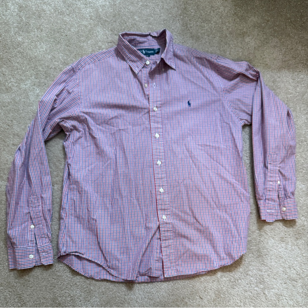 Ralph Lauren Men's Red White Blue Gingham Buttondown Size Large